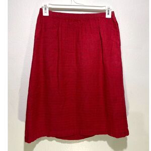 Flax linen pull on skirt red pockets resort wear beach summer vacation women S